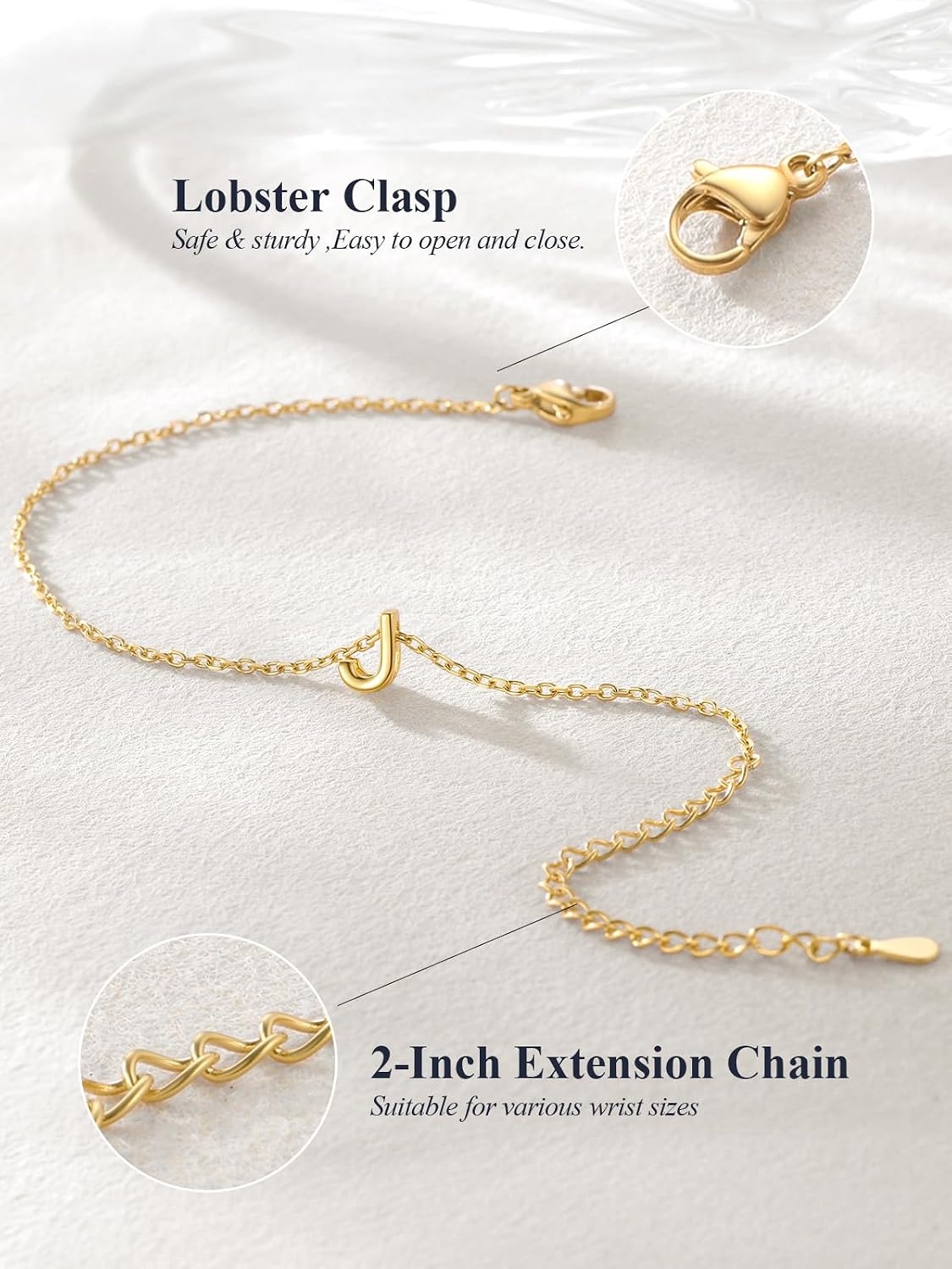 image:imageU7 Initial Heart Bracelet for Women Personalized Letter Chain BraceletsGoldInitial