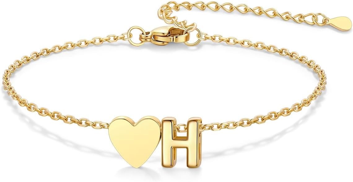 image:imageU7 Initial Heart Bracelet for Women Personalized Letter Chain BraceletsGoldInitial with Heart