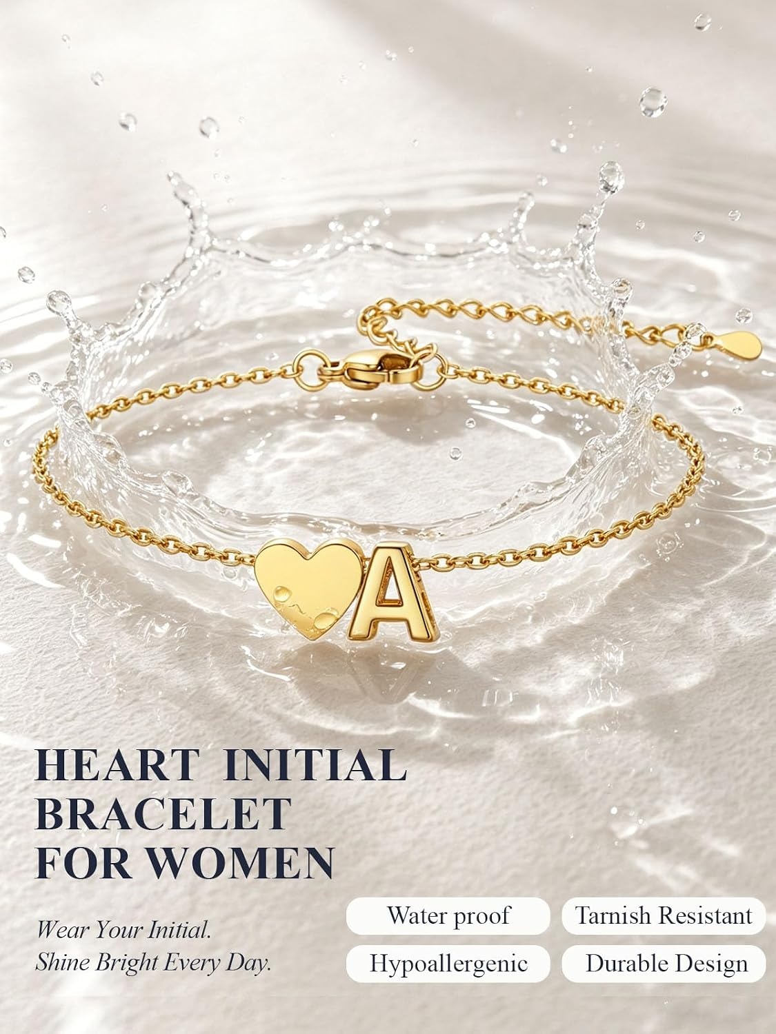 image:imageU7 Initial Heart Bracelet for Women Personalized Letter Chain BraceletsGoldInitial with Heart