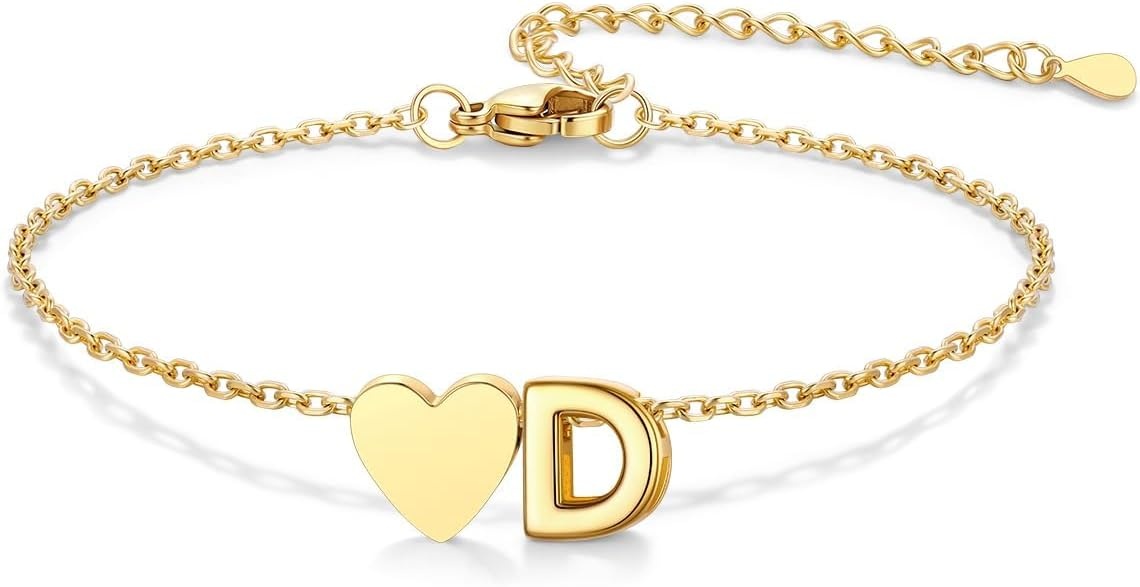 image:imageU7 Initial Heart Bracelet for Women Personalized Letter Chain BraceletsGoldInitial with Heart