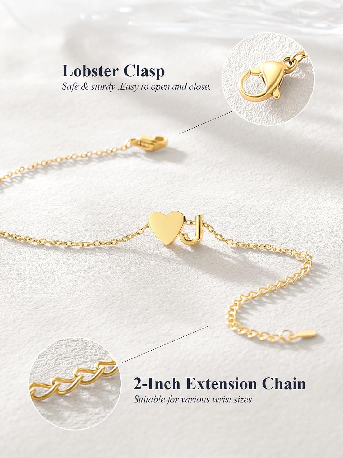 image:imageU7 Initial Heart Bracelet for Women Personalized Letter Chain BraceletsGoldInitial with Heart