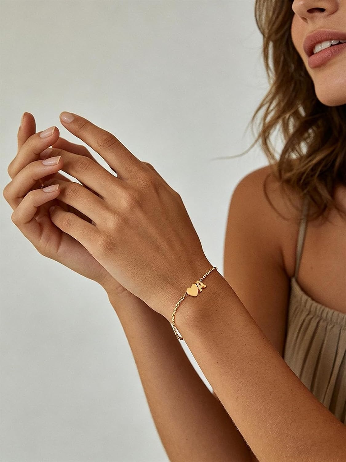 image:imageU7 Initial Heart Bracelet for Women Personalized Letter Chain BraceletsGoldInitial with Heart