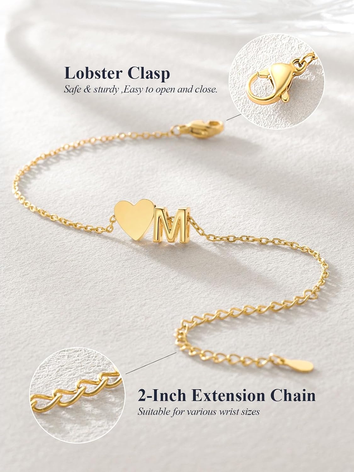 image:imageU7 Initial Heart Bracelet for Women Personalized Letter Chain BraceletsGoldInitial with Heart