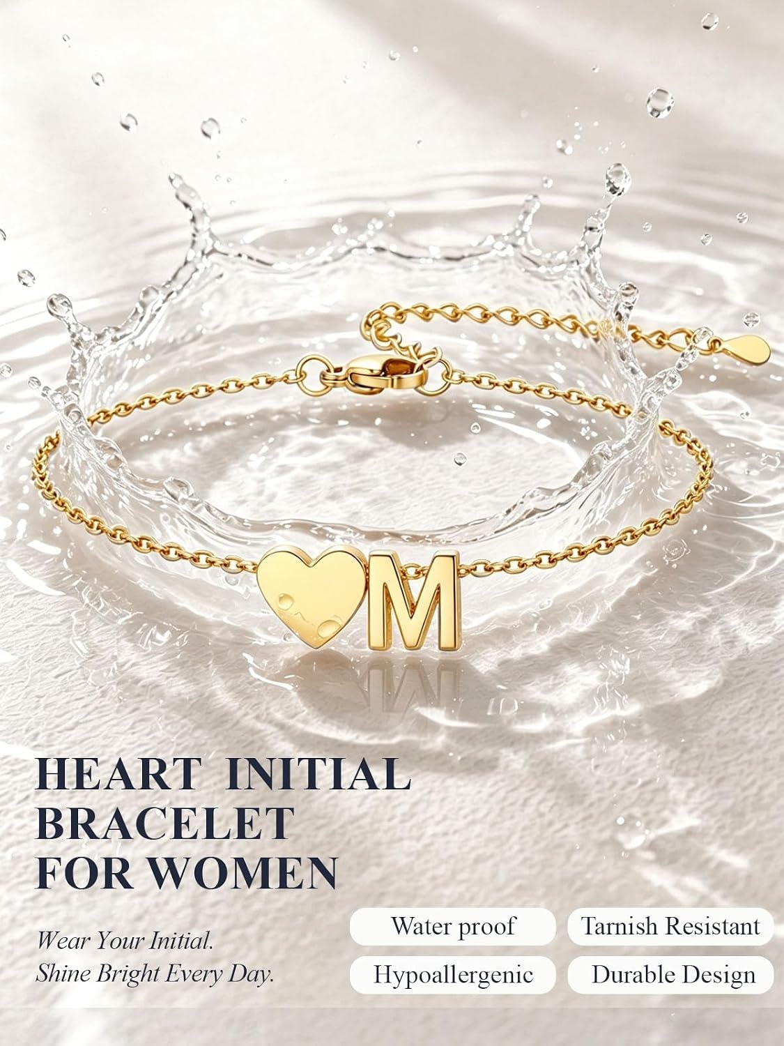 image:imageU7 Initial Heart Bracelet for Women Personalized Letter Chain BraceletsGoldInitial with Heart
