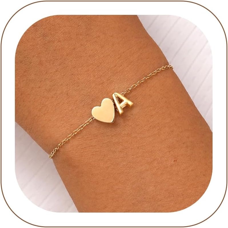 image:imageU7 Initial Heart Bracelet for Women Personalized Letter Chain BraceletsGoldInitial with Heart