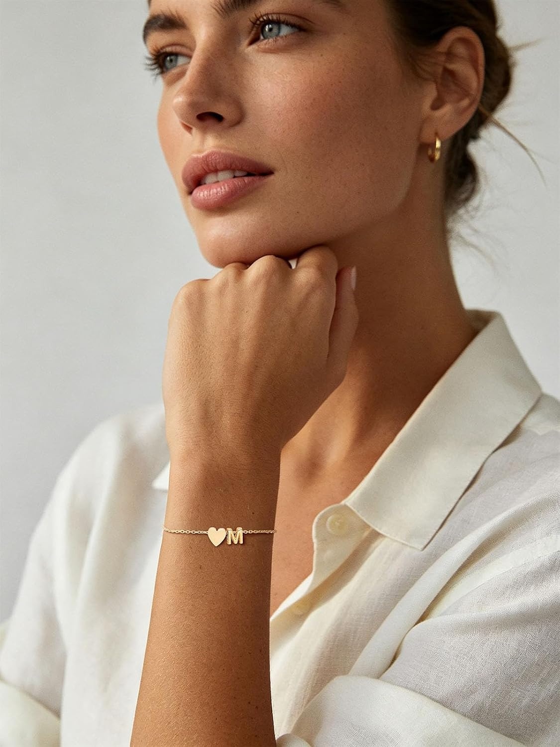 image:imageU7 Initial Heart Bracelet for Women Personalized Letter Chain BraceletsGoldInitial with Heart