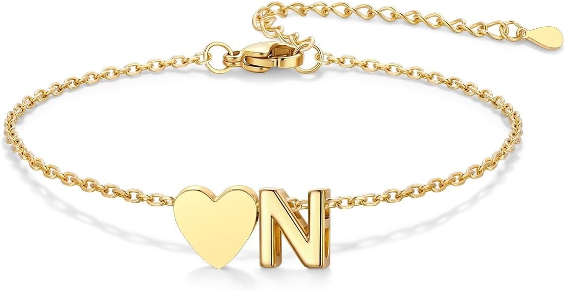 image:imageU7 Initial Heart Bracelet for Women Personalized Letter Chain BraceletsGoldInitial with Heart