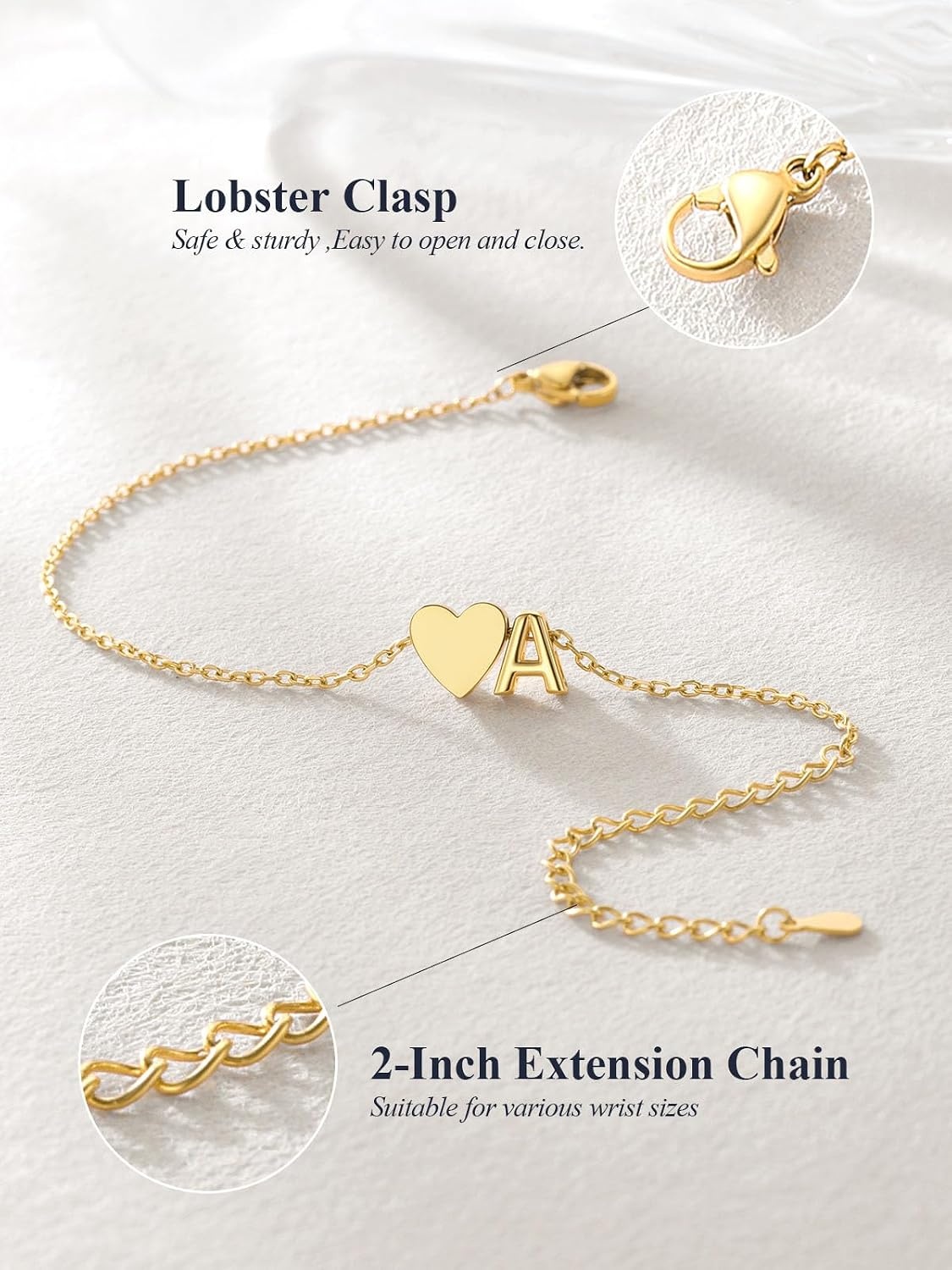 image:imageU7 Initial Heart Bracelet for Women Personalized Letter Chain BraceletsGoldInitial with Heart