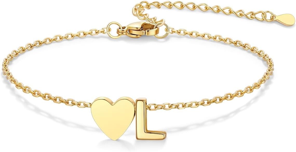 image:imageU7 Initial Heart Bracelet for Women Personalized Letter Chain BraceletsGoldInitial with Heart