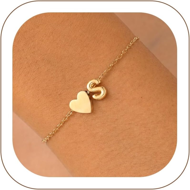 image:imageU7 Initial Heart Bracelet for Women Personalized Letter Chain BraceletsGoldInitial with Heart