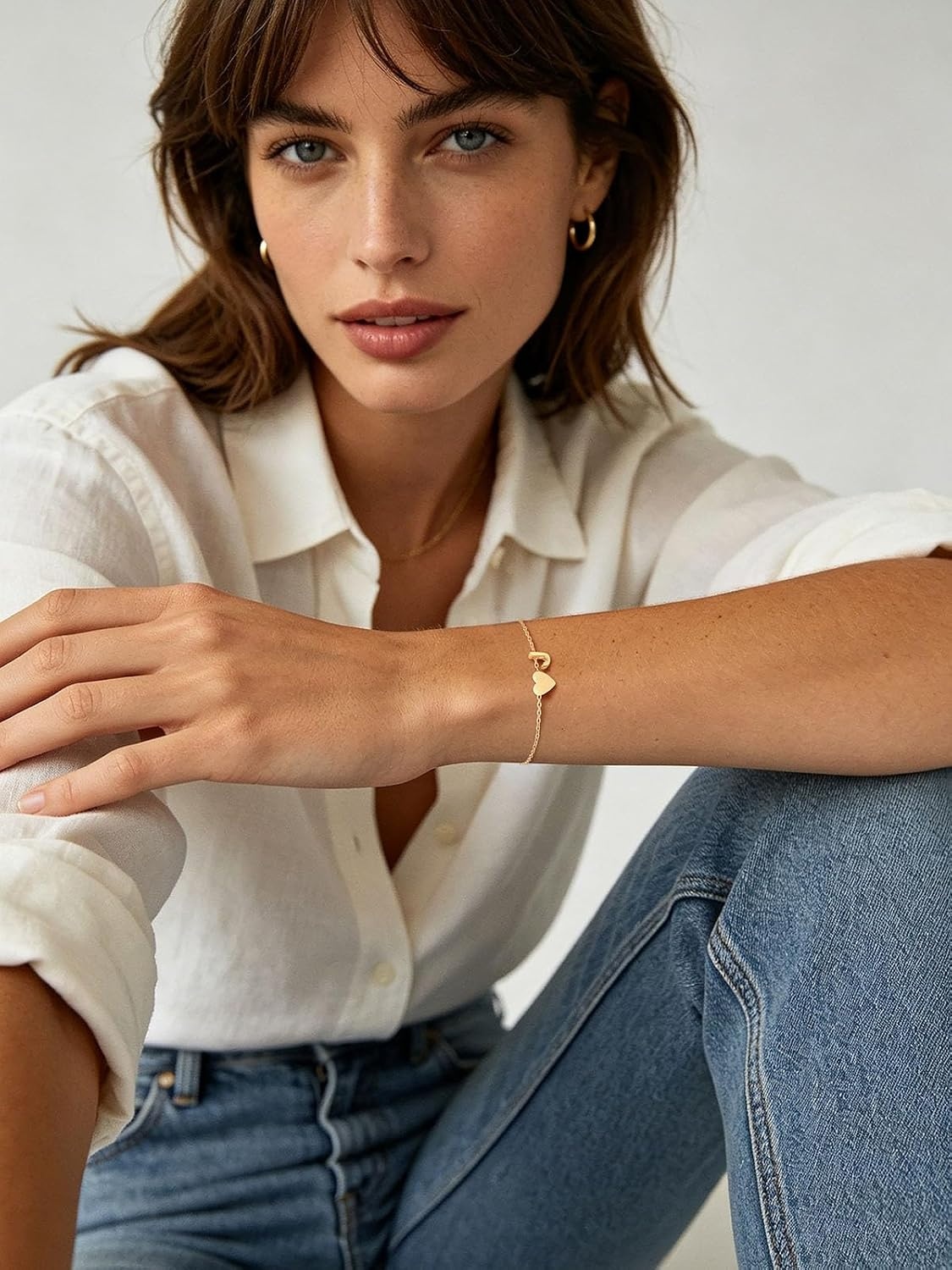 image:imageU7 Initial Heart Bracelet for Women Personalized Letter Chain BraceletsGoldInitial with Heart