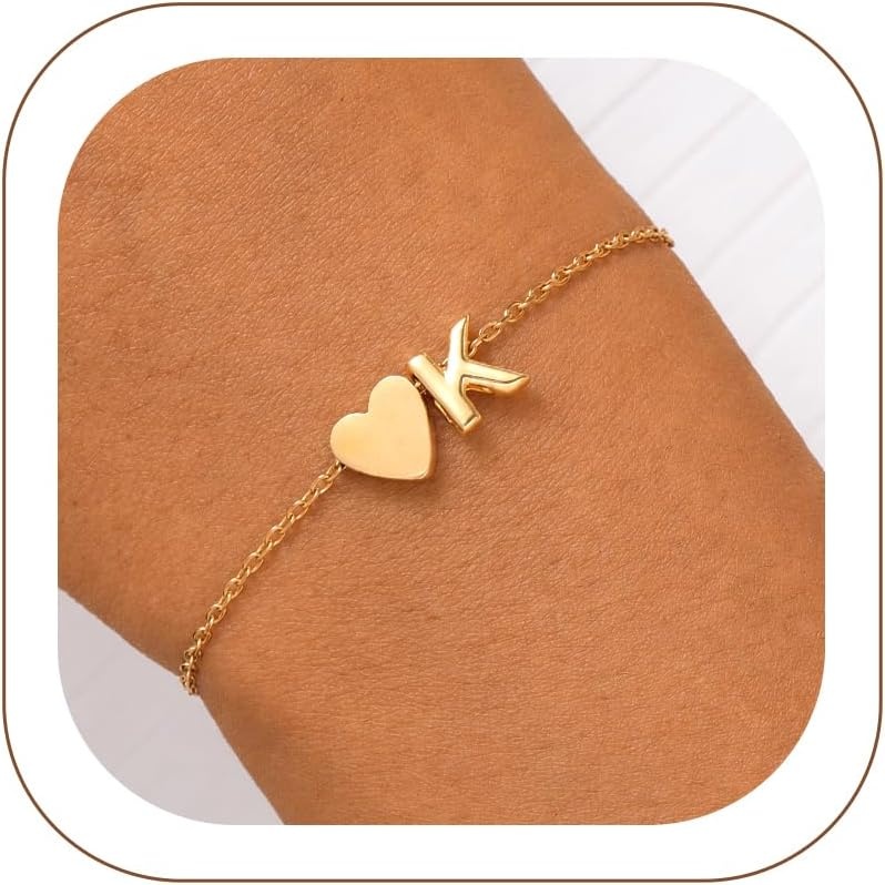 image:imageU7 Initial Heart Bracelet for Women Personalized Letter Chain BraceletsGoldInitial with Heart