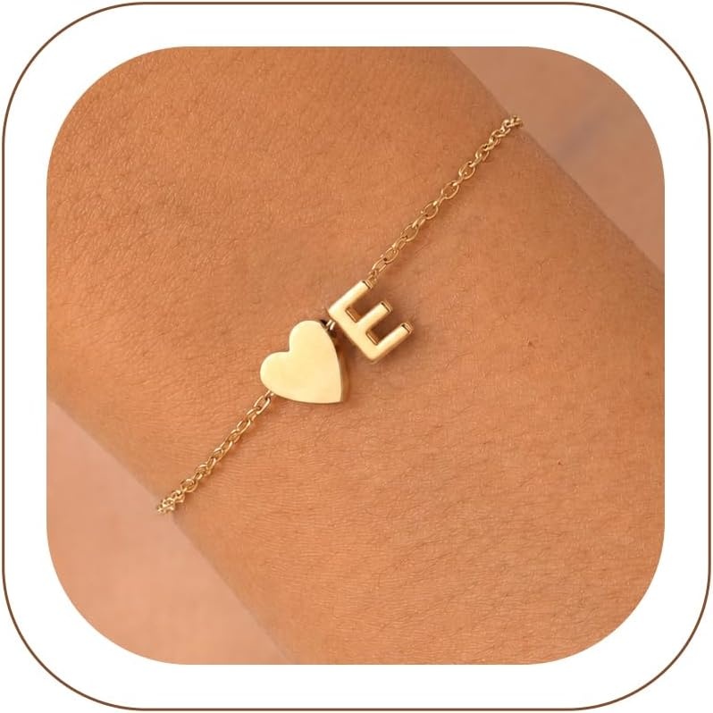 image:imageU7 Initial Heart Bracelet for Women Personalized Letter Chain BraceletsGoldInitial with Heart