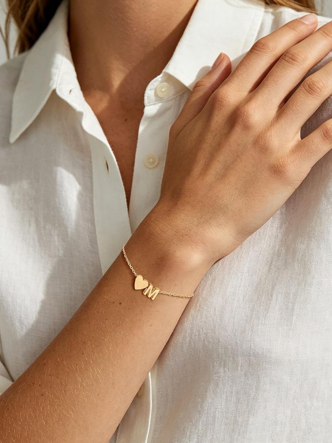 image:imageU7 Initial Heart Bracelet for Women Personalized Letter Chain BraceletsGoldInitial with Heart