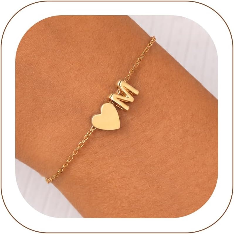 image:imageU7 Initial Heart Bracelet for Women Personalized Letter Chain BraceletsGoldInitial with Heart