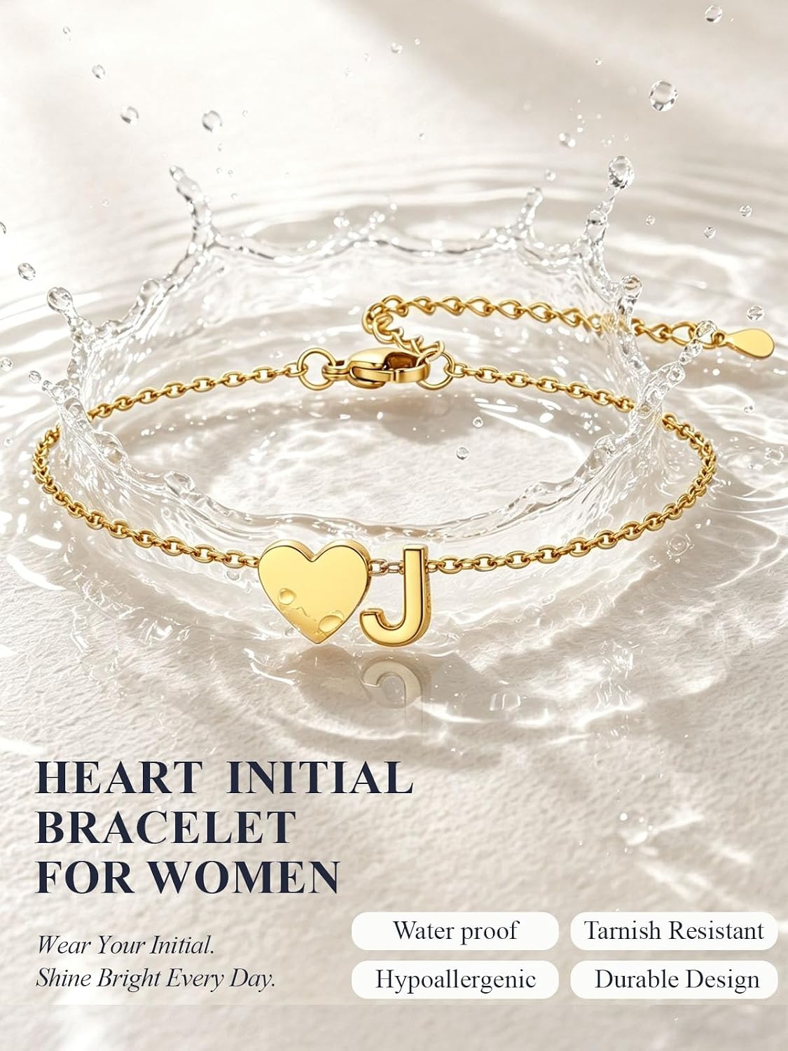image:imageU7 Initial Heart Bracelet for Women Personalized Letter Chain BraceletsGoldInitial with Heart