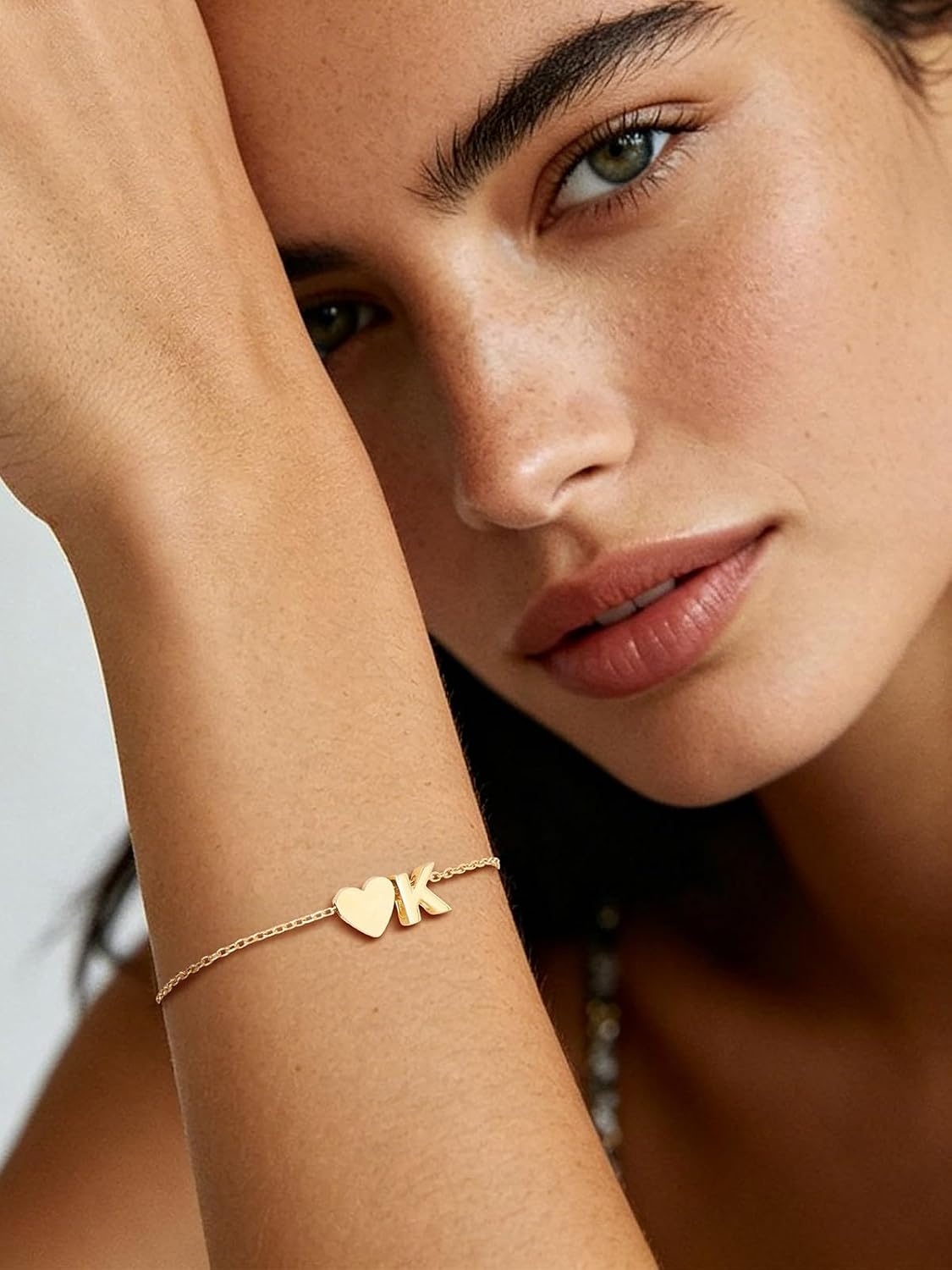 image:imageU7 Initial Heart Bracelet for Women Personalized Letter Chain BraceletsGoldInitial with Heart