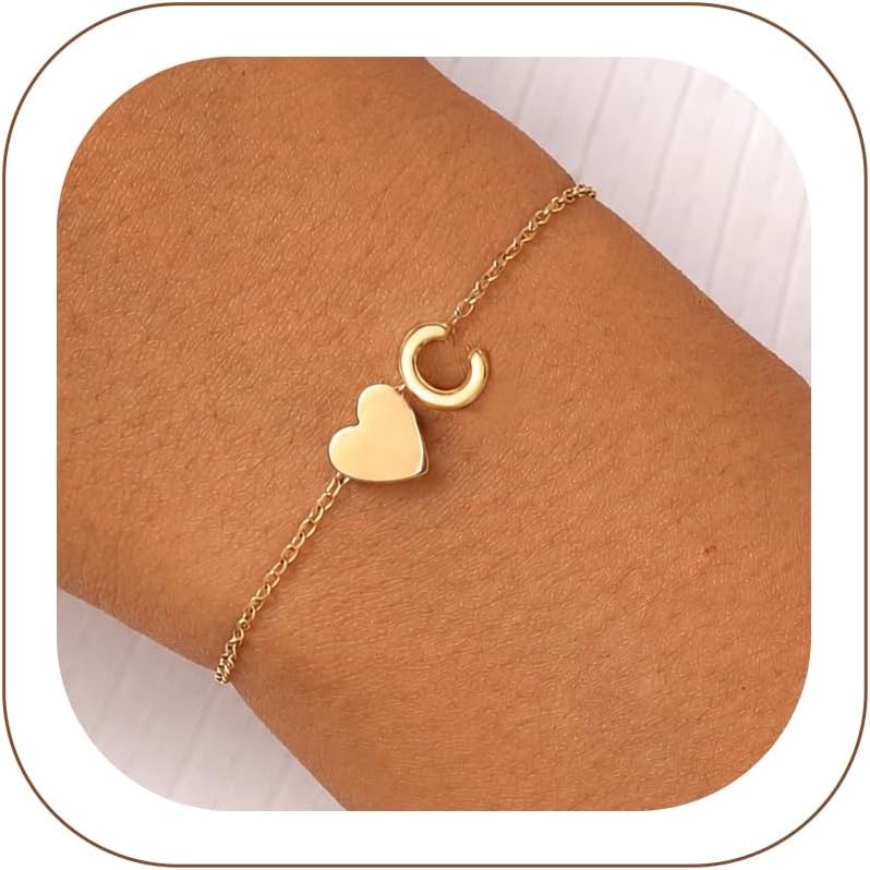 image:imageU7 Initial Heart Bracelet for Women Personalized Letter Chain BraceletsGoldInitial with Heart