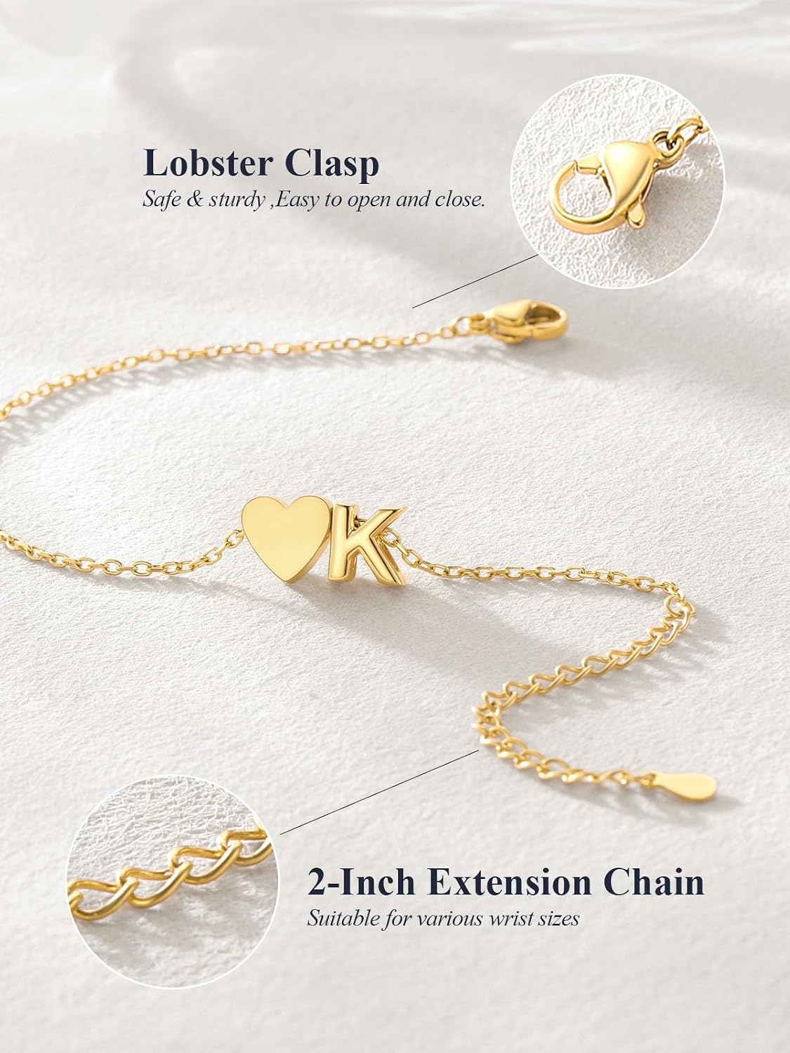 image:imageU7 Initial Heart Bracelet for Women Personalized Letter Chain BraceletsGoldInitial with Heart