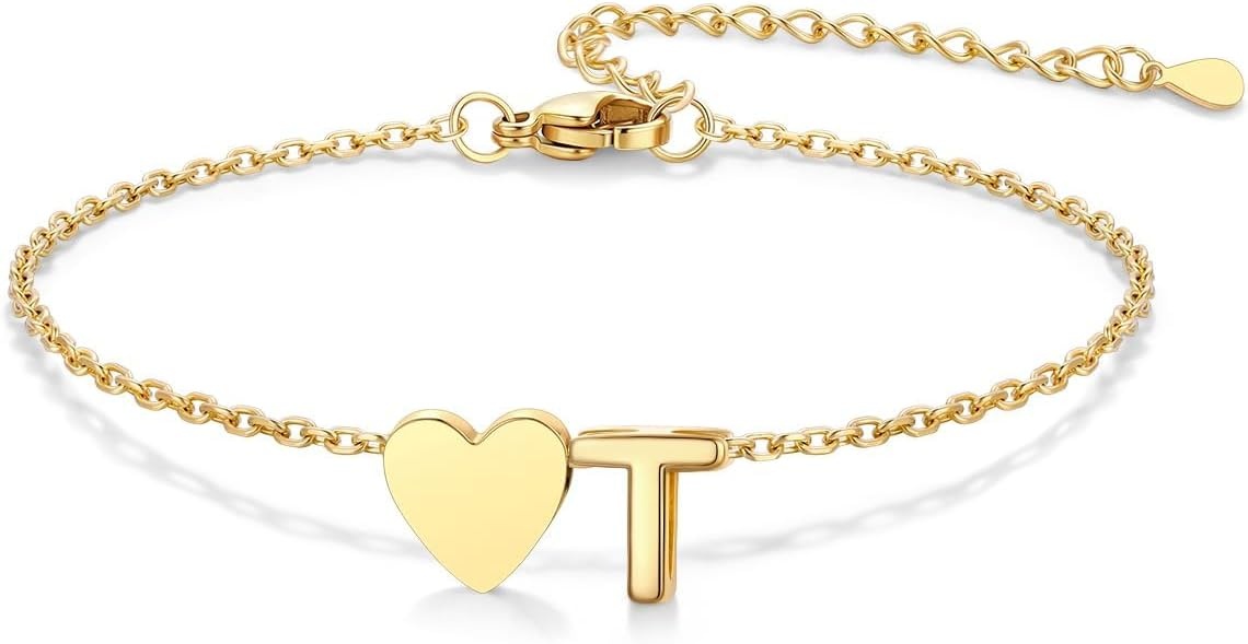 image:imageU7 Initial Heart Bracelet for Women Personalized Letter Chain BraceletsGoldInitial with Heart