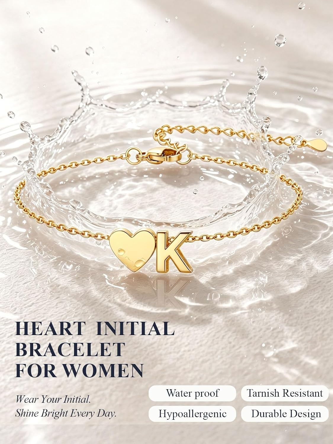 image:imageU7 Initial Heart Bracelet for Women Personalized Letter Chain BraceletsGoldInitial with Heart