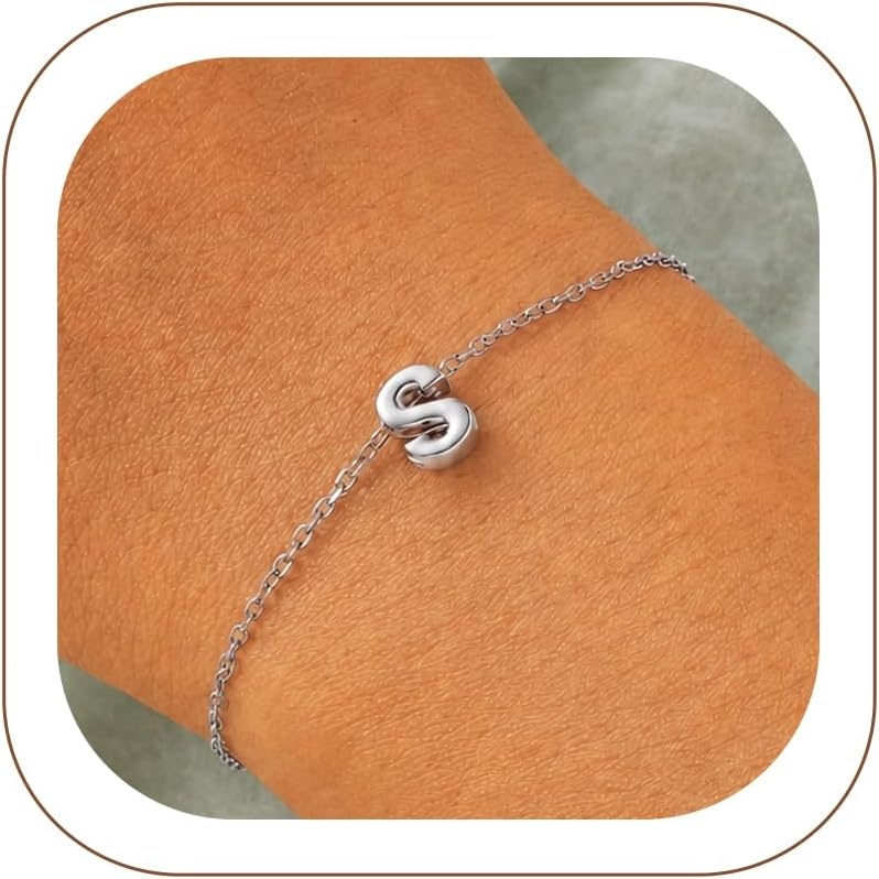image:imageU7 Initial Heart Bracelet for Women Personalized Letter Chain BraceletsSilverInitial