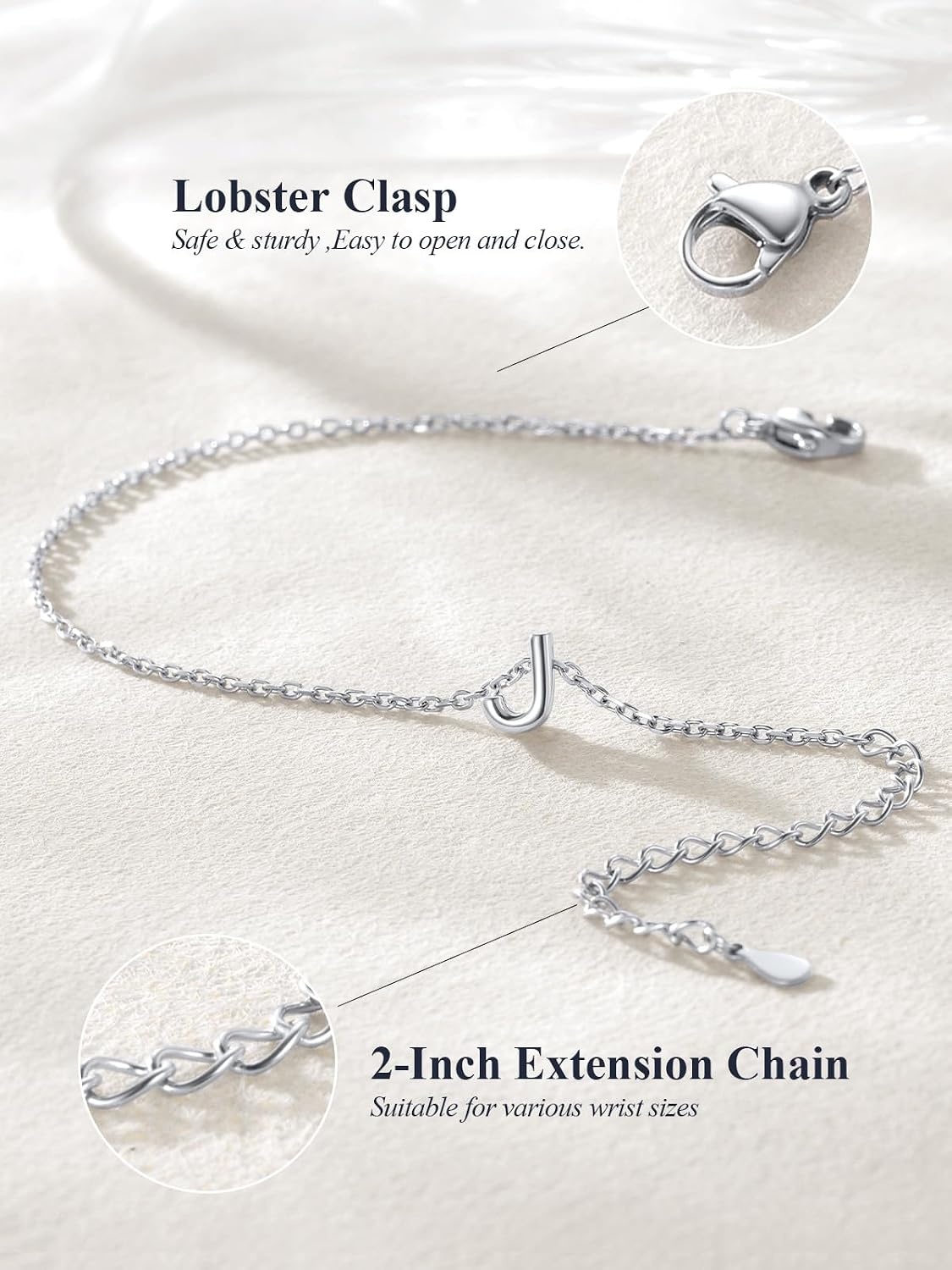 image:imageU7 Initial Heart Bracelet for Women Personalized Letter Chain BraceletsSilverInitial