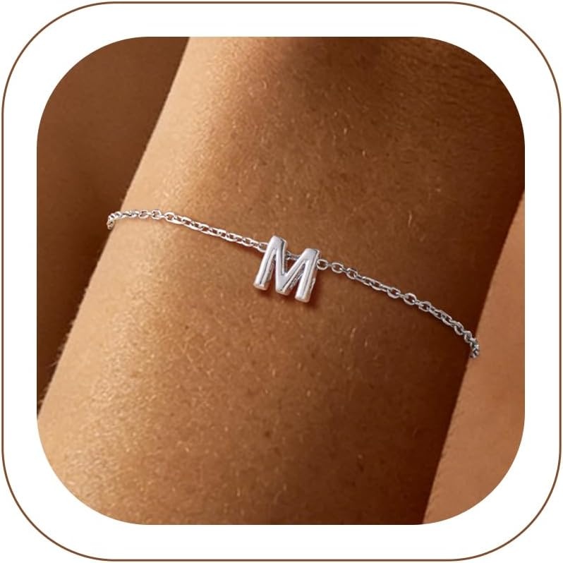 image:imageU7 Initial Heart Bracelet for Women Personalized Letter Chain BraceletsSilverInitial