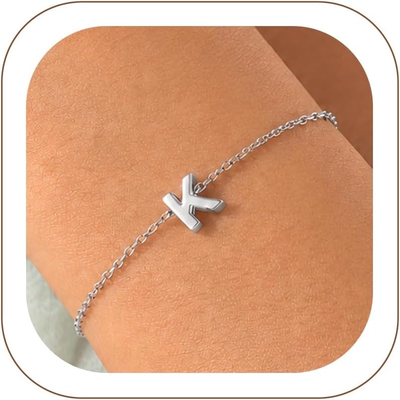 image:imageU7 Initial Heart Bracelet for Women Personalized Letter Chain BraceletsSilverInitial