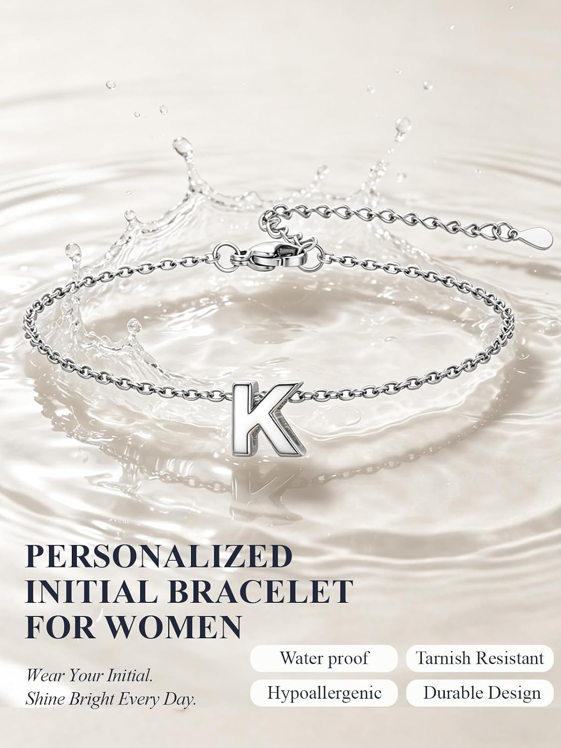 image:imageU7 Initial Heart Bracelet for Women Personalized Letter Chain BraceletsSilverInitial