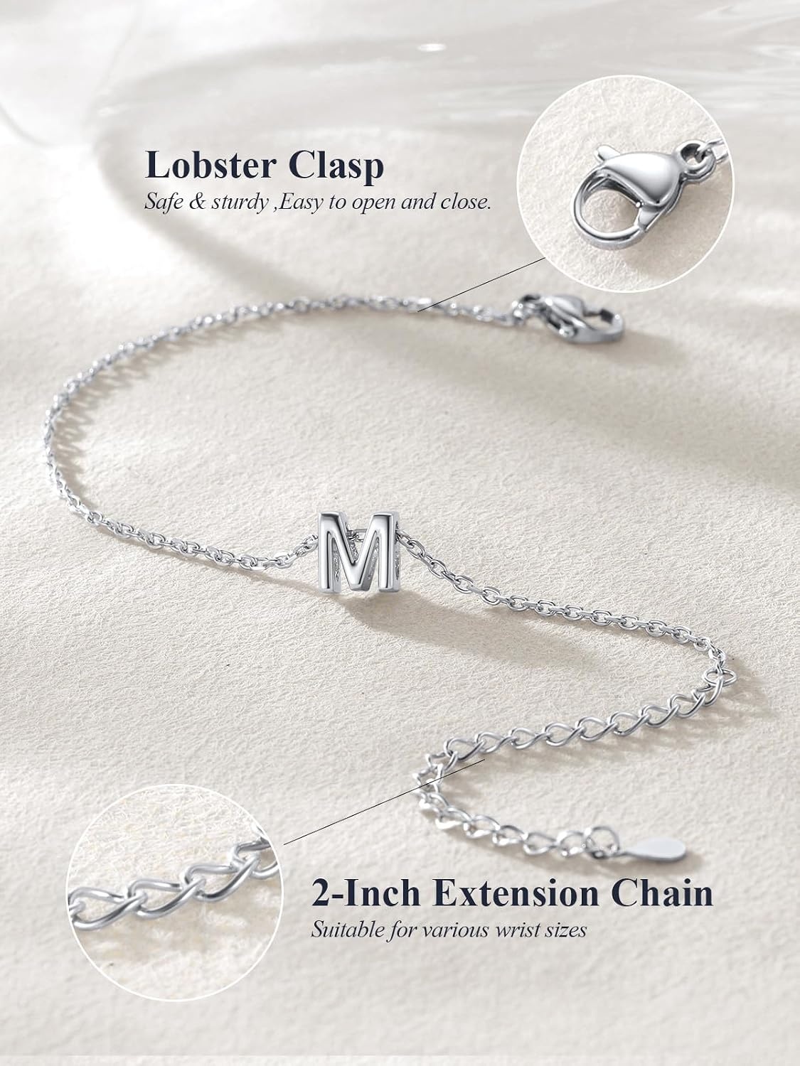 image:imageU7 Initial Heart Bracelet for Women Personalized Letter Chain BraceletsSilverInitial