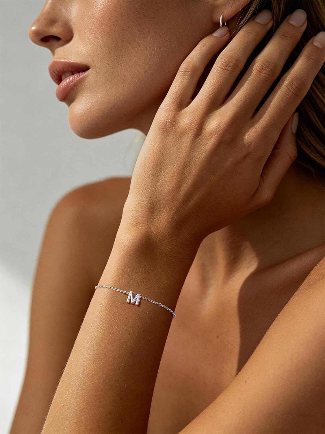 image:imageU7 Initial Heart Bracelet for Women Personalized Letter Chain BraceletsSilverInitial