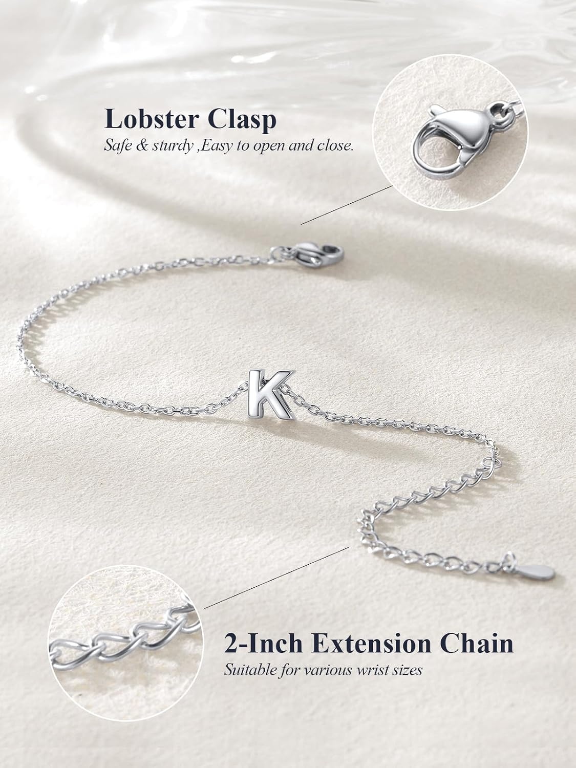 image:imageU7 Initial Heart Bracelet for Women Personalized Letter Chain BraceletsSilverInitial