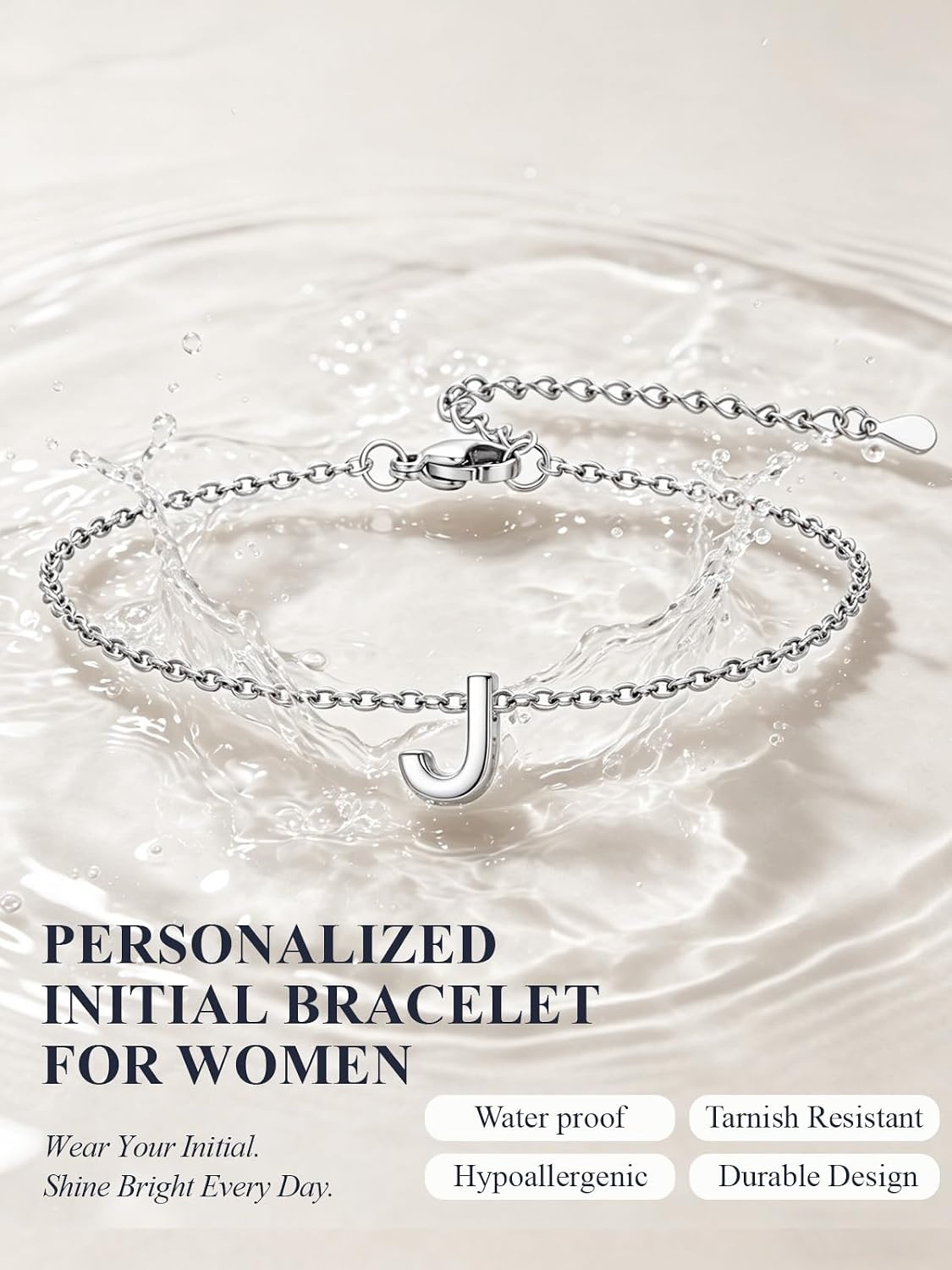 image:imageU7 Initial Heart Bracelet for Women Personalized Letter Chain BraceletsSilverInitial