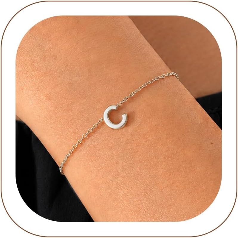 image:imageU7 Initial Heart Bracelet for Women Personalized Letter Chain BraceletsSilverInitial