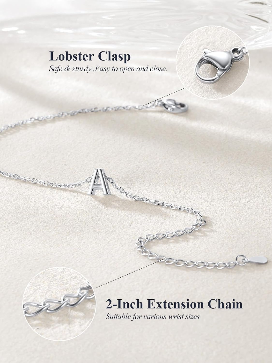 image:imageU7 Initial Heart Bracelet for Women Personalized Letter Chain BraceletsSilverInitial
