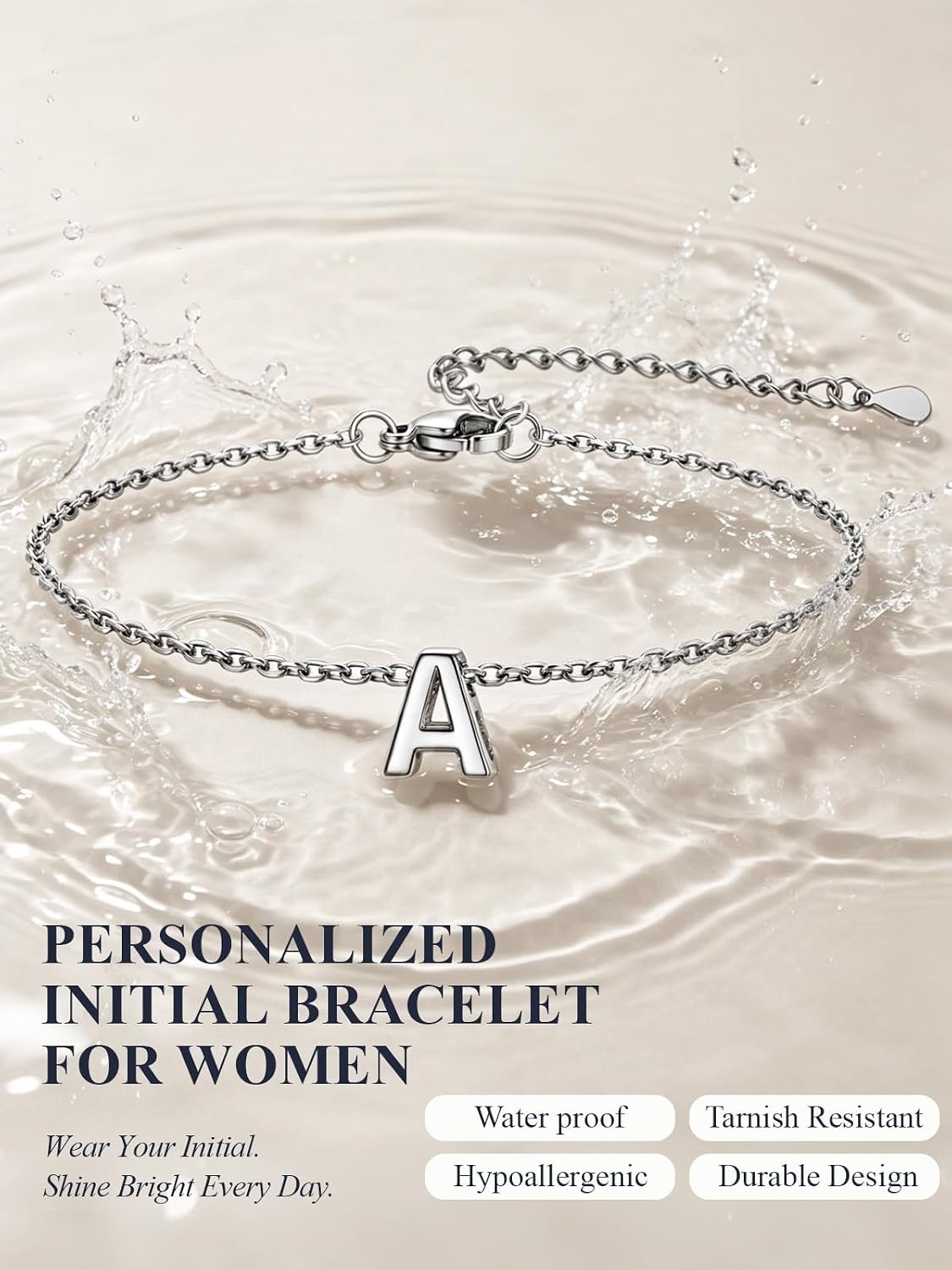 image:imageU7 Initial Heart Bracelet for Women Personalized Letter Chain BraceletsSilverInitial