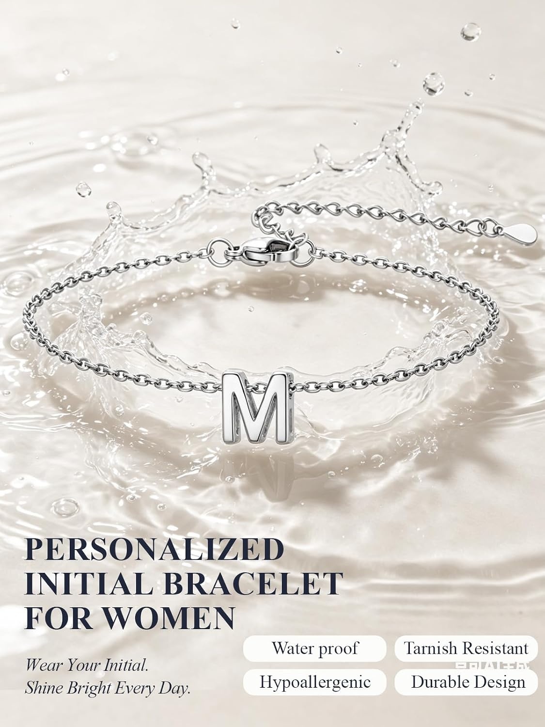 image:imageU7 Initial Heart Bracelet for Women Personalized Letter Chain BraceletsSilverInitial