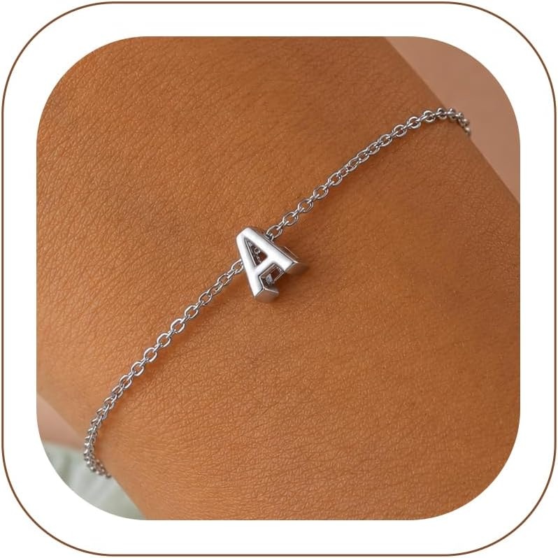 image:imageU7 Initial Heart Bracelet for Women Personalized Letter Chain BraceletsSilverInitial