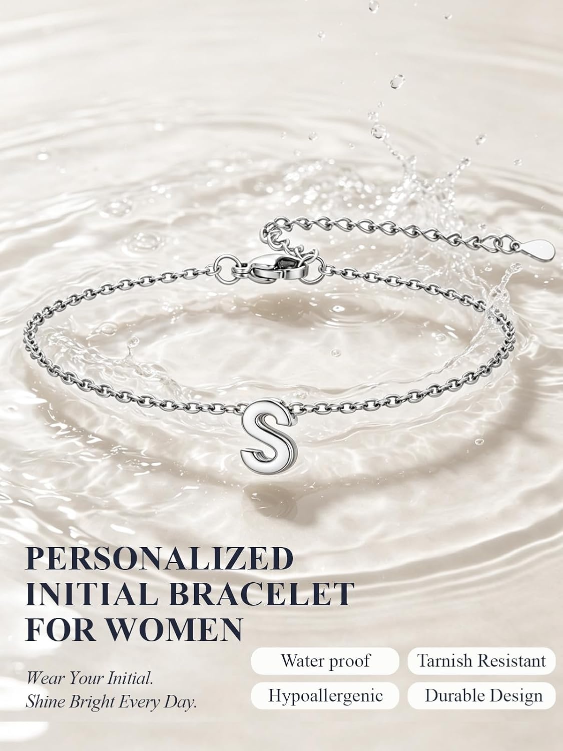 image:imageU7 Initial Heart Bracelet for Women Personalized Letter Chain BraceletsSilverInitial