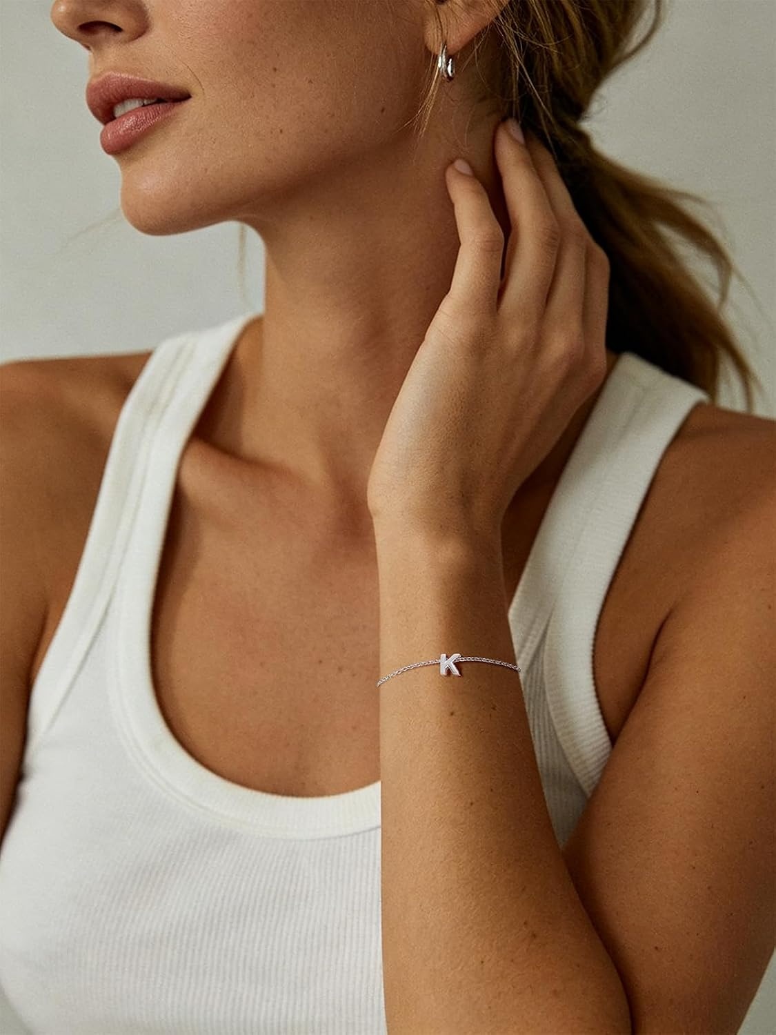 image:imageU7 Initial Heart Bracelet for Women Personalized Letter Chain BraceletsSilverInitial
