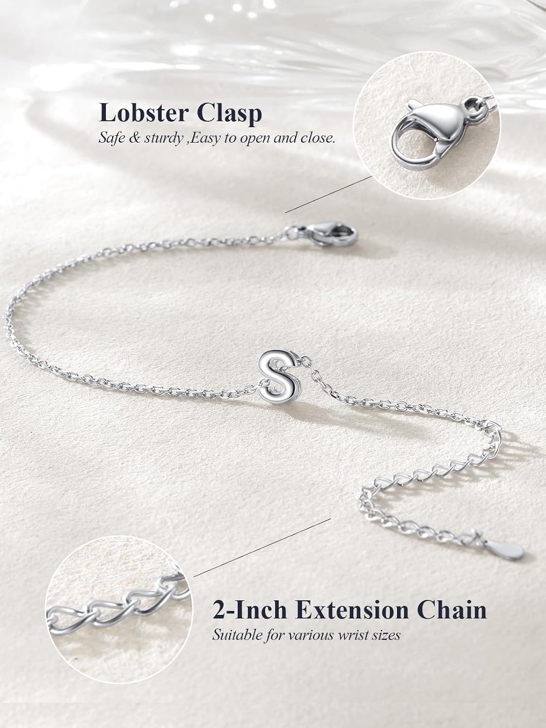 image:imageU7 Initial Heart Bracelet for Women Personalized Letter Chain BraceletsSilverInitial
