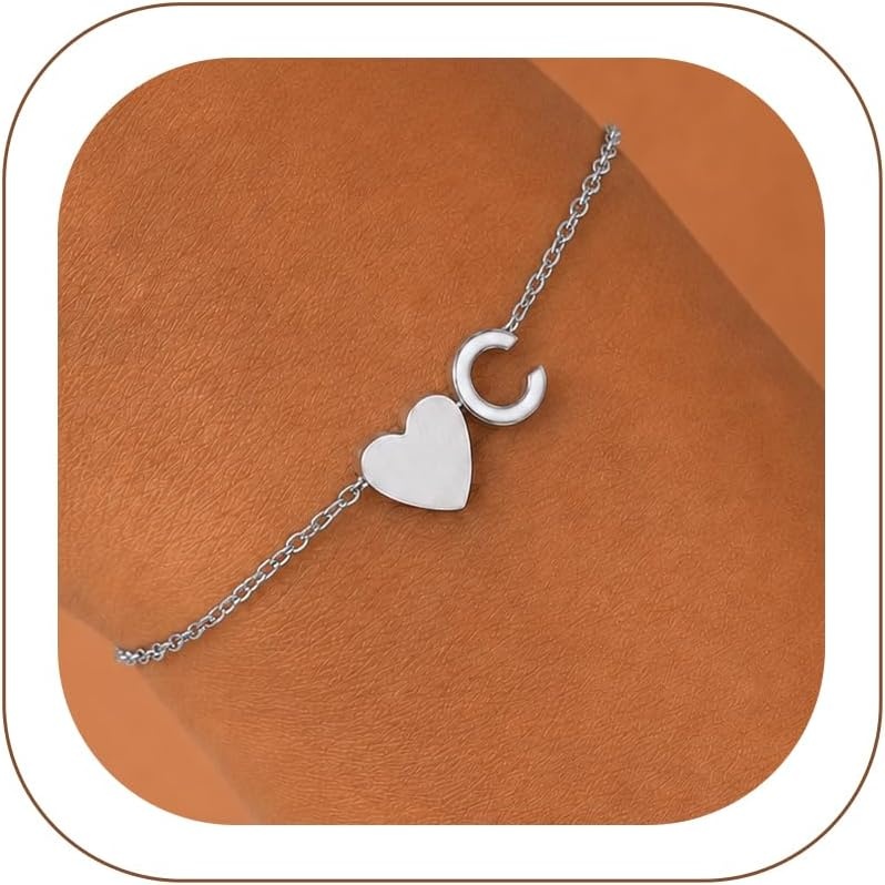 image:imageU7 Initial Heart Bracelet for Women Personalized Letter Chain BraceletsSilverInitial with Heart