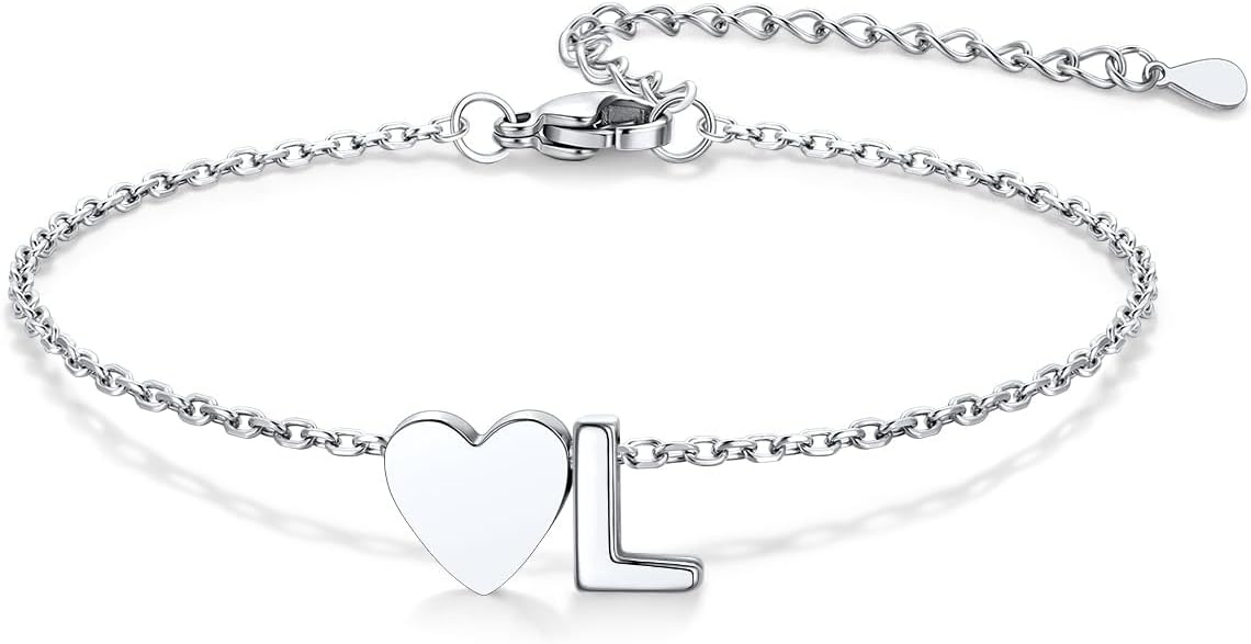 image:imageU7 Initial Heart Bracelet for Women Personalized Letter Chain BraceletsSilverInitial with Heart