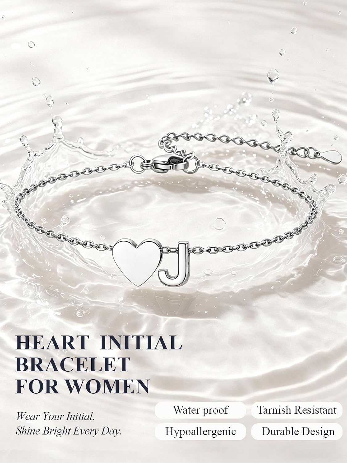 image:imageU7 Initial Heart Bracelet for Women Personalized Letter Chain BraceletsSilverInitial with Heart