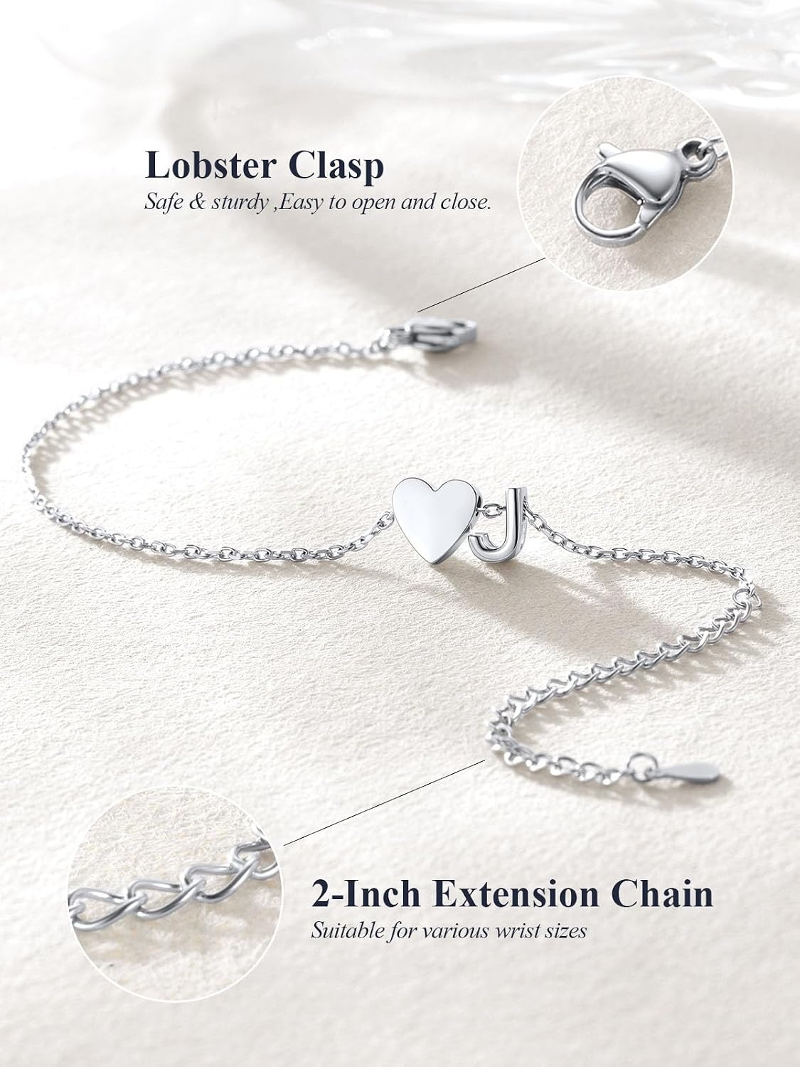 image:imageU7 Initial Heart Bracelet for Women Personalized Letter Chain BraceletsSilverInitial with Heart