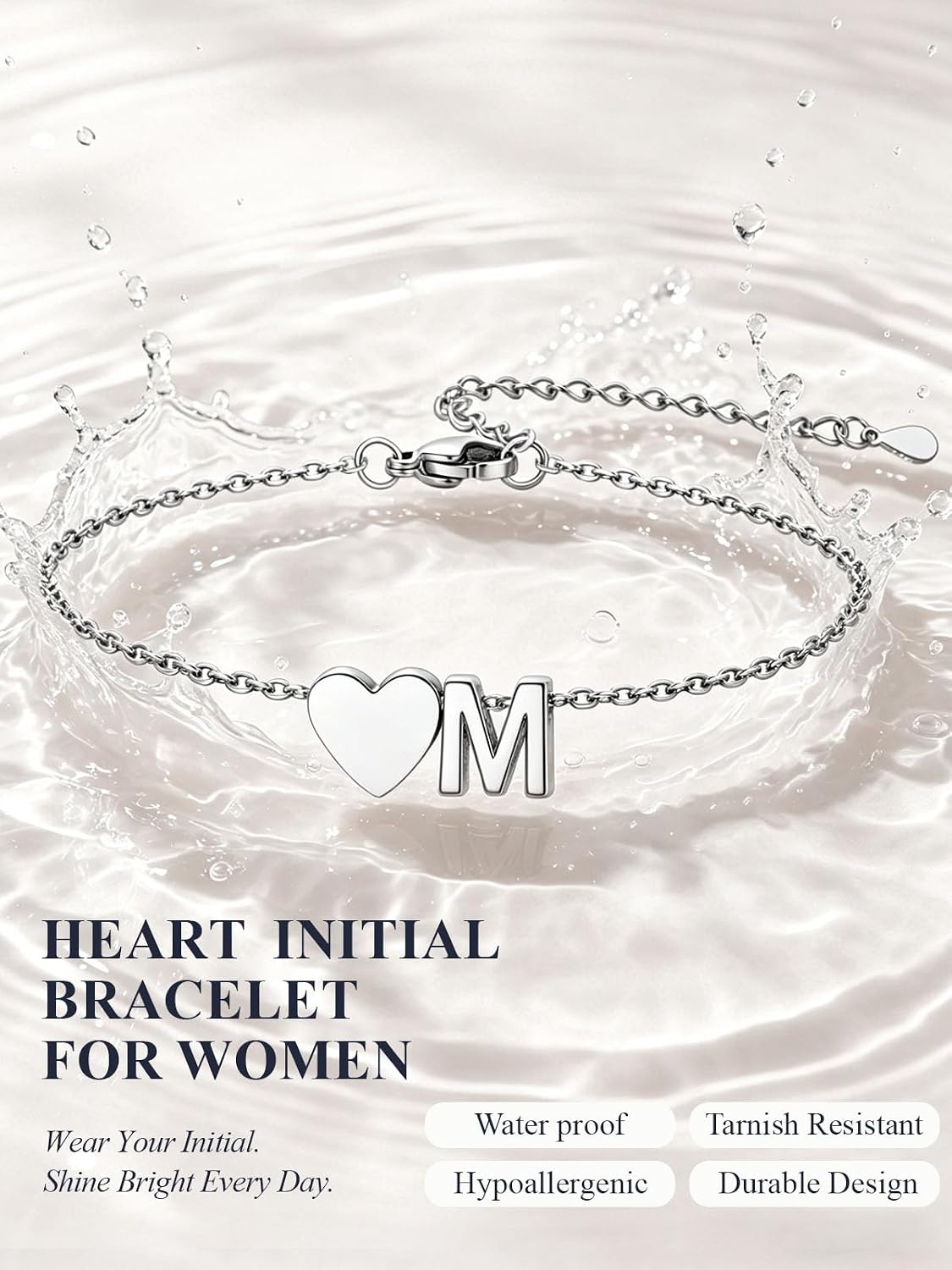 image:imageU7 Initial Heart Bracelet for Women Personalized Letter Chain BraceletsSilverInitial with Heart