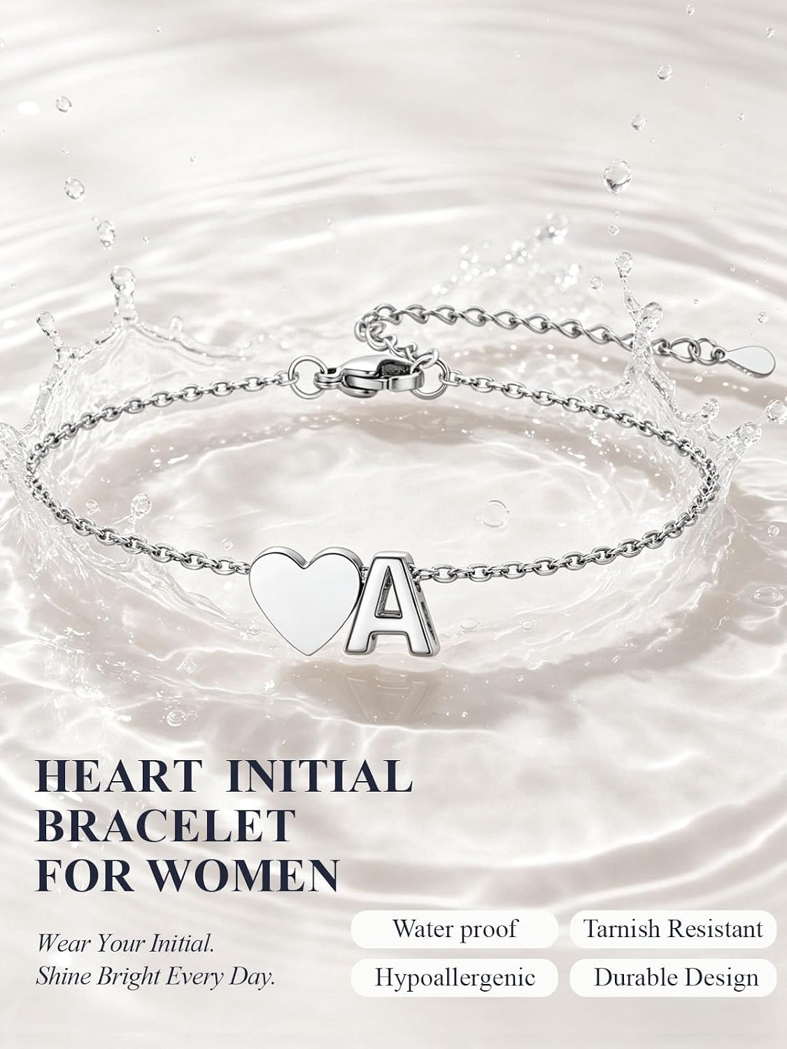 image:imageU7 Initial Heart Bracelet for Women Personalized Letter Chain BraceletsSilverInitial with Heart