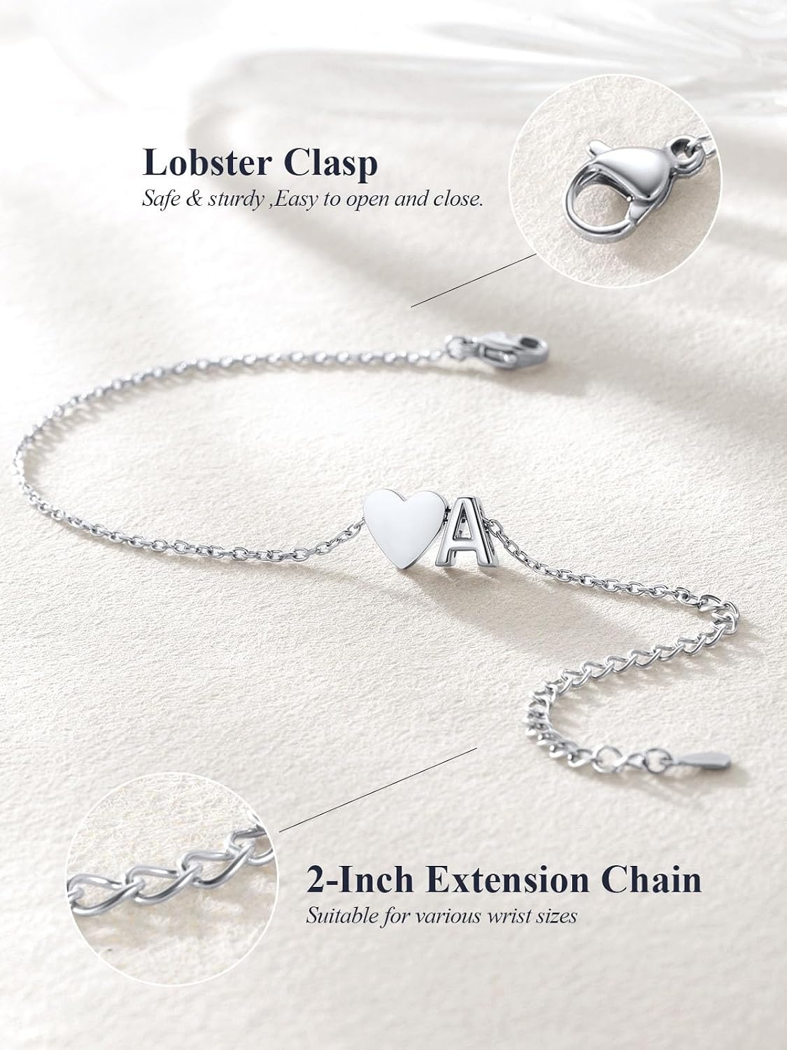image:imageU7 Initial Heart Bracelet for Women Personalized Letter Chain BraceletsSilverInitial with Heart