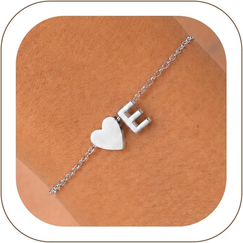 image:imageU7 Initial Heart Bracelet for Women Personalized Letter Chain BraceletsSilverInitial with Heart